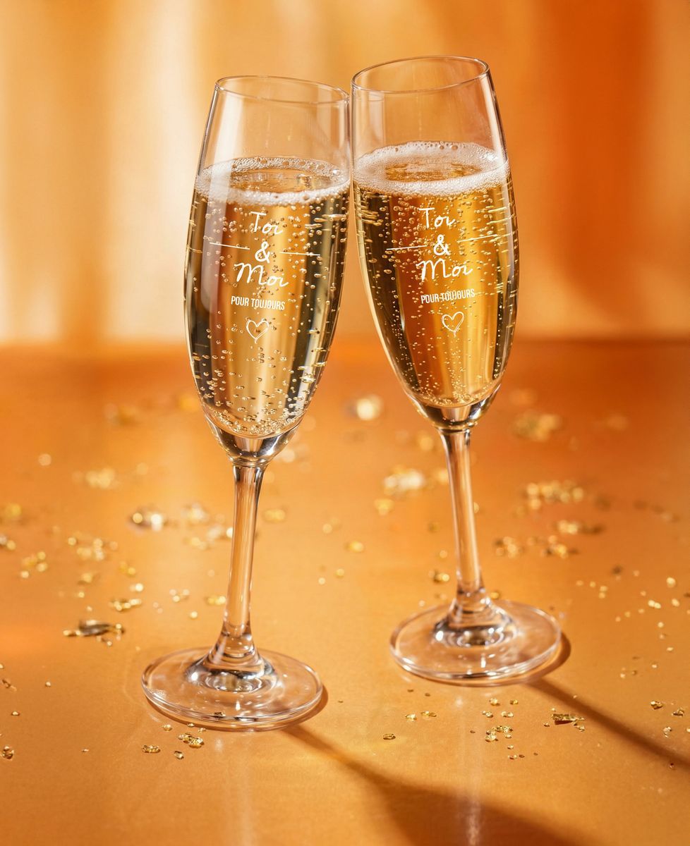 Coffret Duo de 2 flûtes à champagne Jour de rencontre - Cadeaux Couple, Mariage, Cadeaux Couple Femme